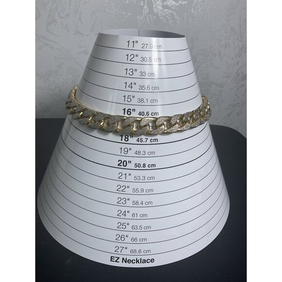 Chunky Gold Tone Cuban Link Chain Necklace Glitter Accents Statement Jewelry - Picture 2 of 4